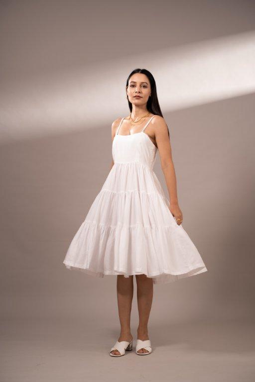 FIONA WHITE MID-LENGTH DRESS