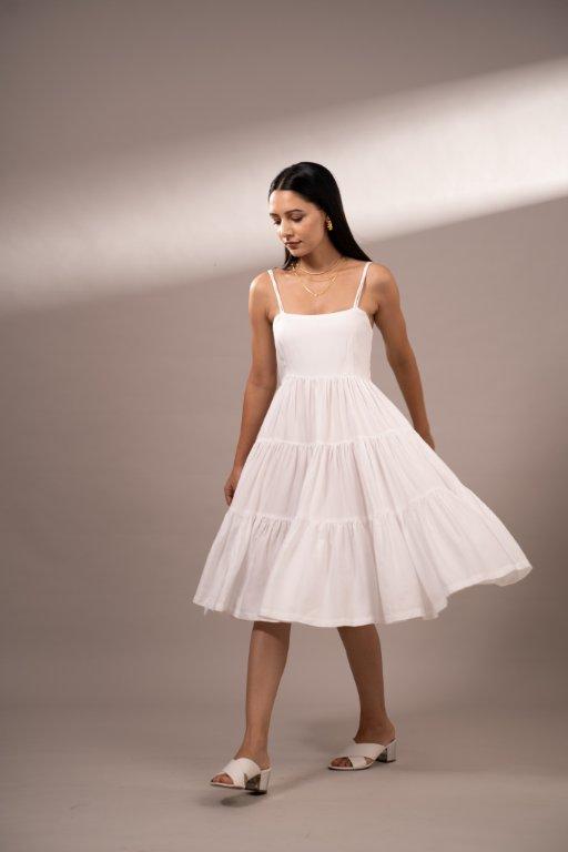 FIONA WHITE MID-LENGTH DRESS