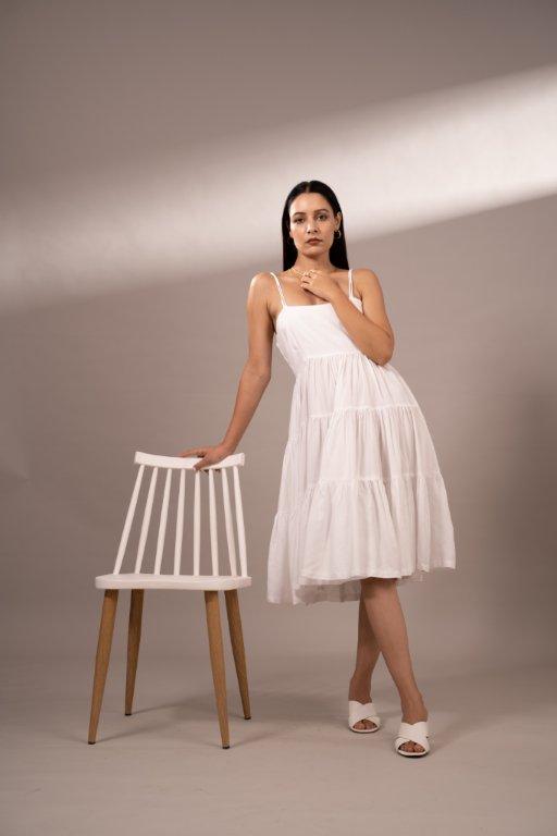 FIONA WHITE MID-LENGTH DRESS