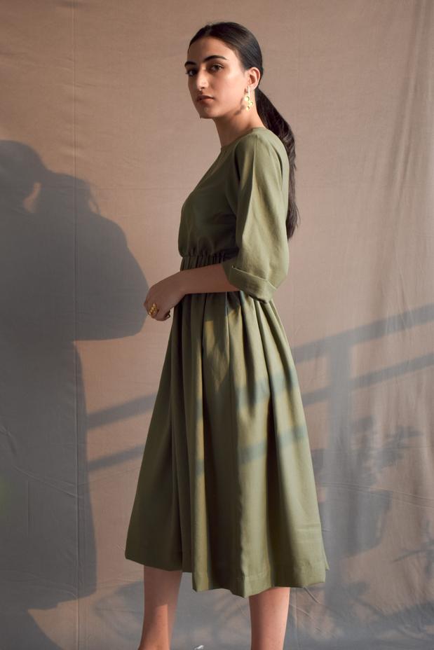 Olive Green Cotton Dress