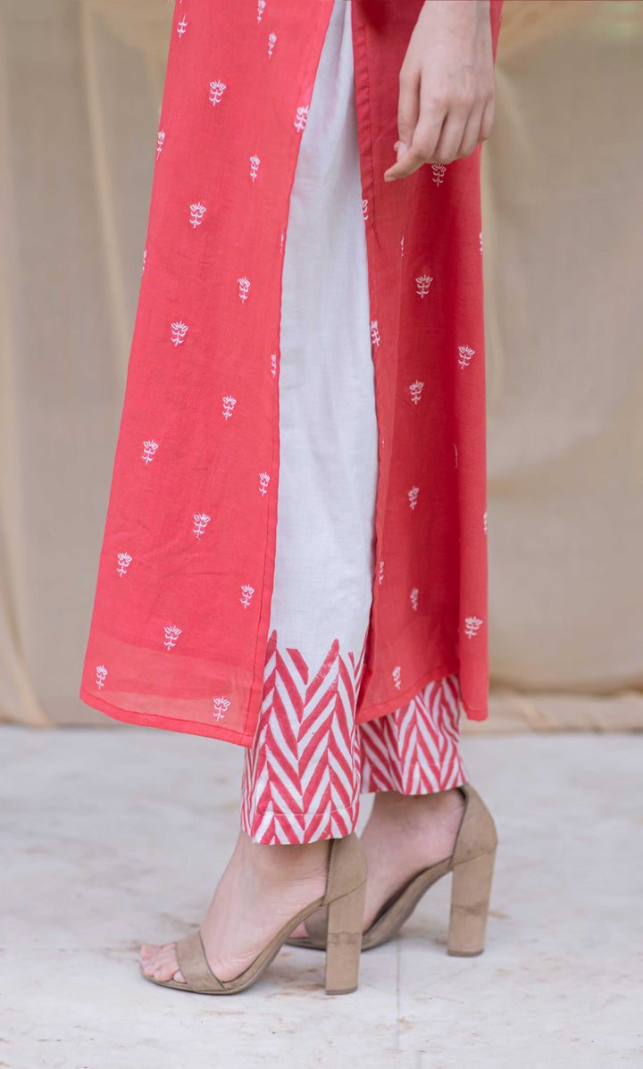 SCARLET RED COTTON TUNIC WITH SCARF (SET OF 3)