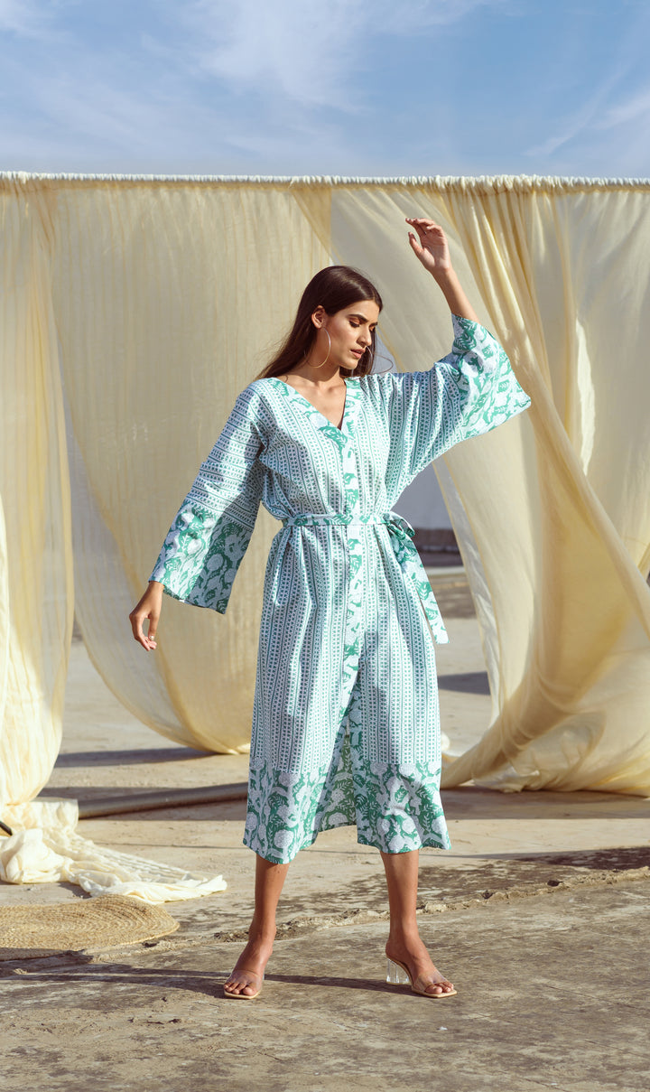 GREEN FLORAL KAFTAN