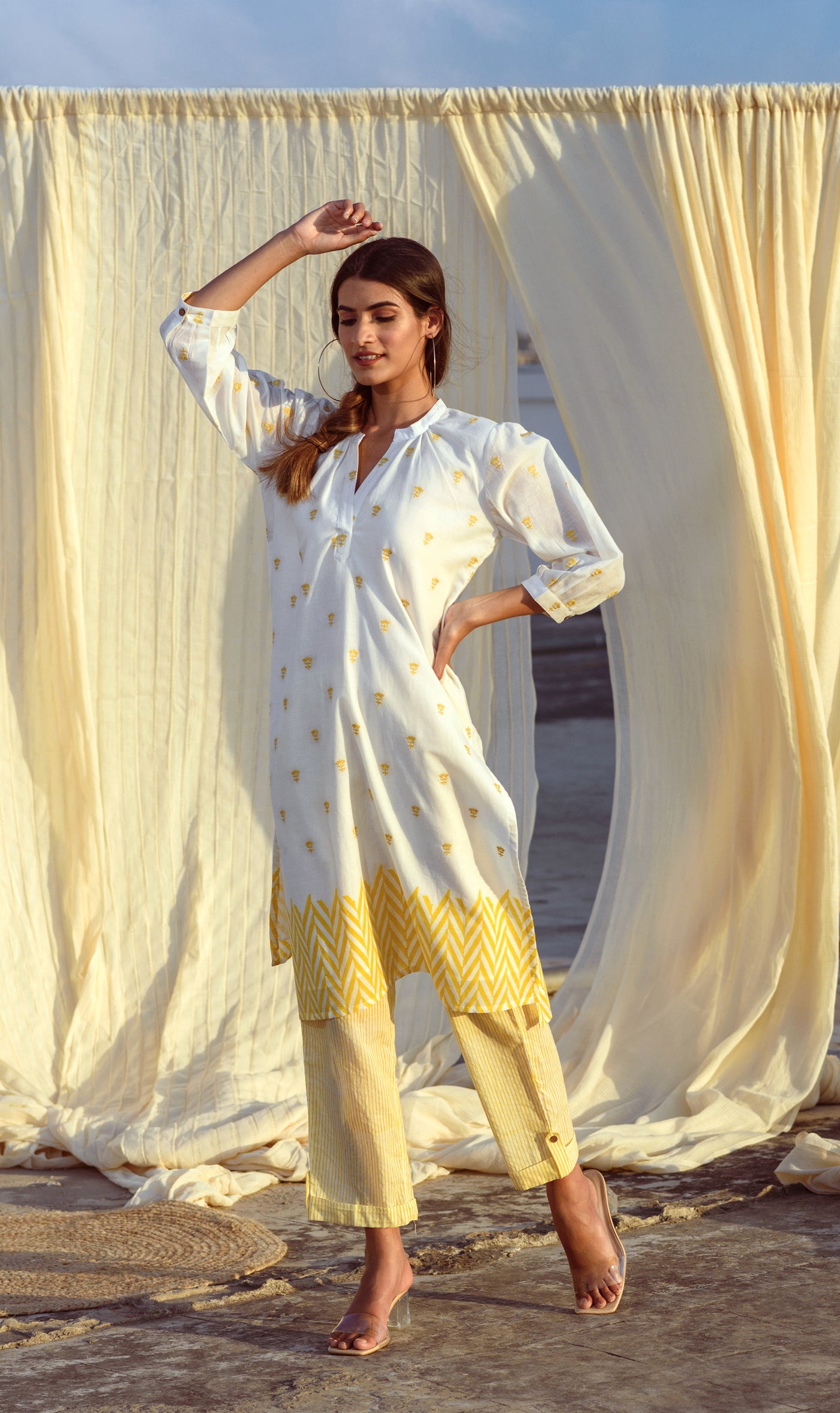 YELLOW EMBROIDERED TUNIC SET (SET OF 2)