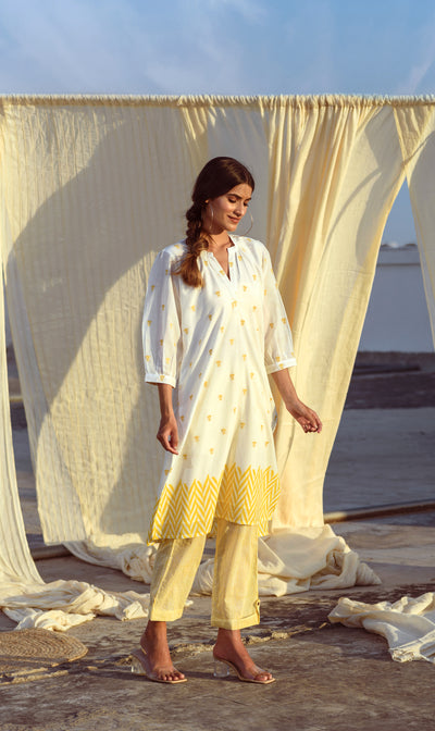 YELLOW EMBROIDERED TUNIC SET (SET OF 2)