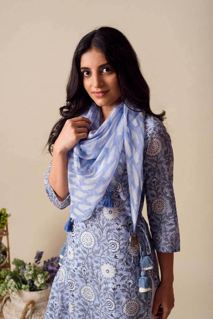 POWDER BLUE COTTON TUNIC WITH SCARF (SET OF 3)