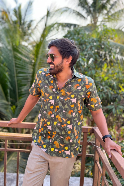 Monsoon Green Artist Edit printed cotton shirt for men by Siesta o'Clock Online India