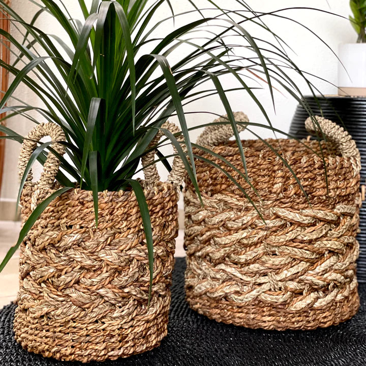Cross knitted basket Natural