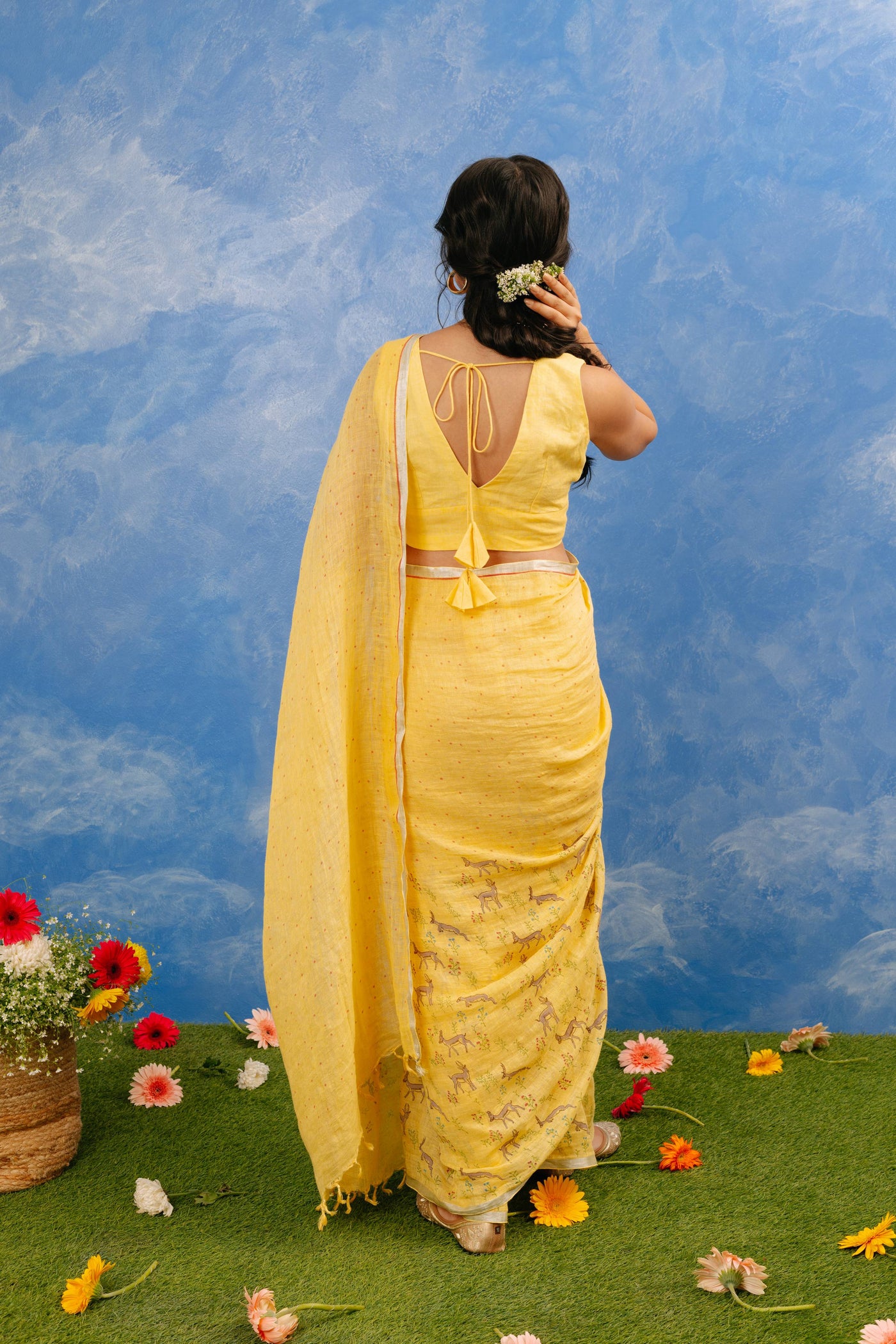 Mogra Linen Sari