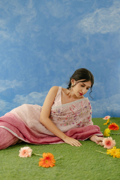 Gulkand Linen Sari