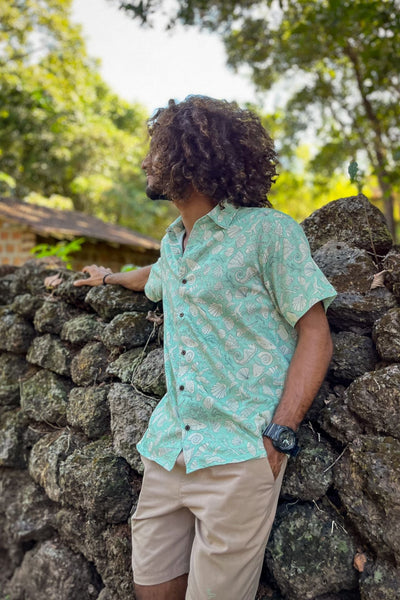 Mint Green Organic Cotton Printed Resortwear Shirt for Men