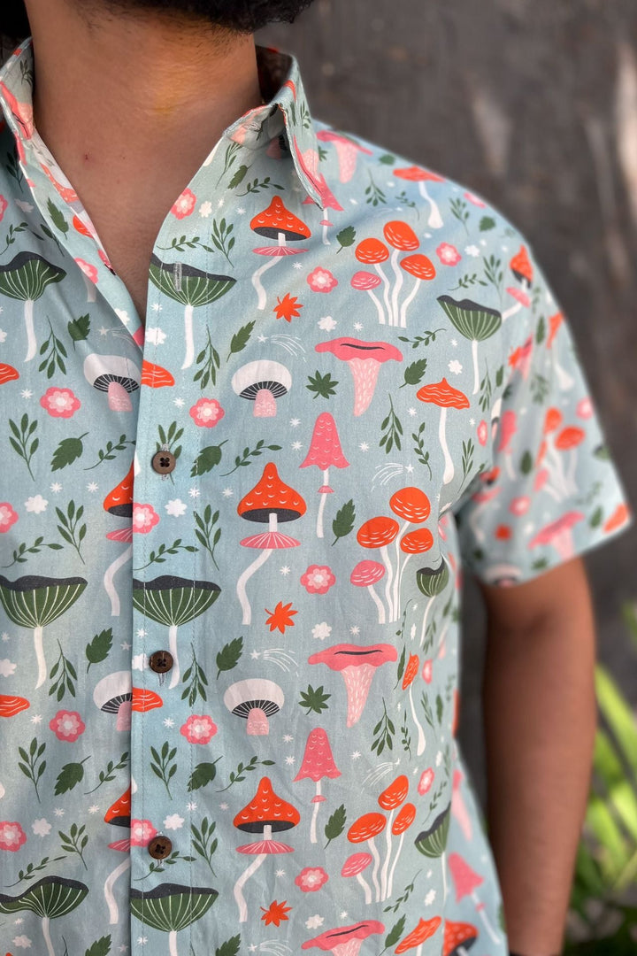 Grey mushroom print shirt for men online at Siesta o'Clock