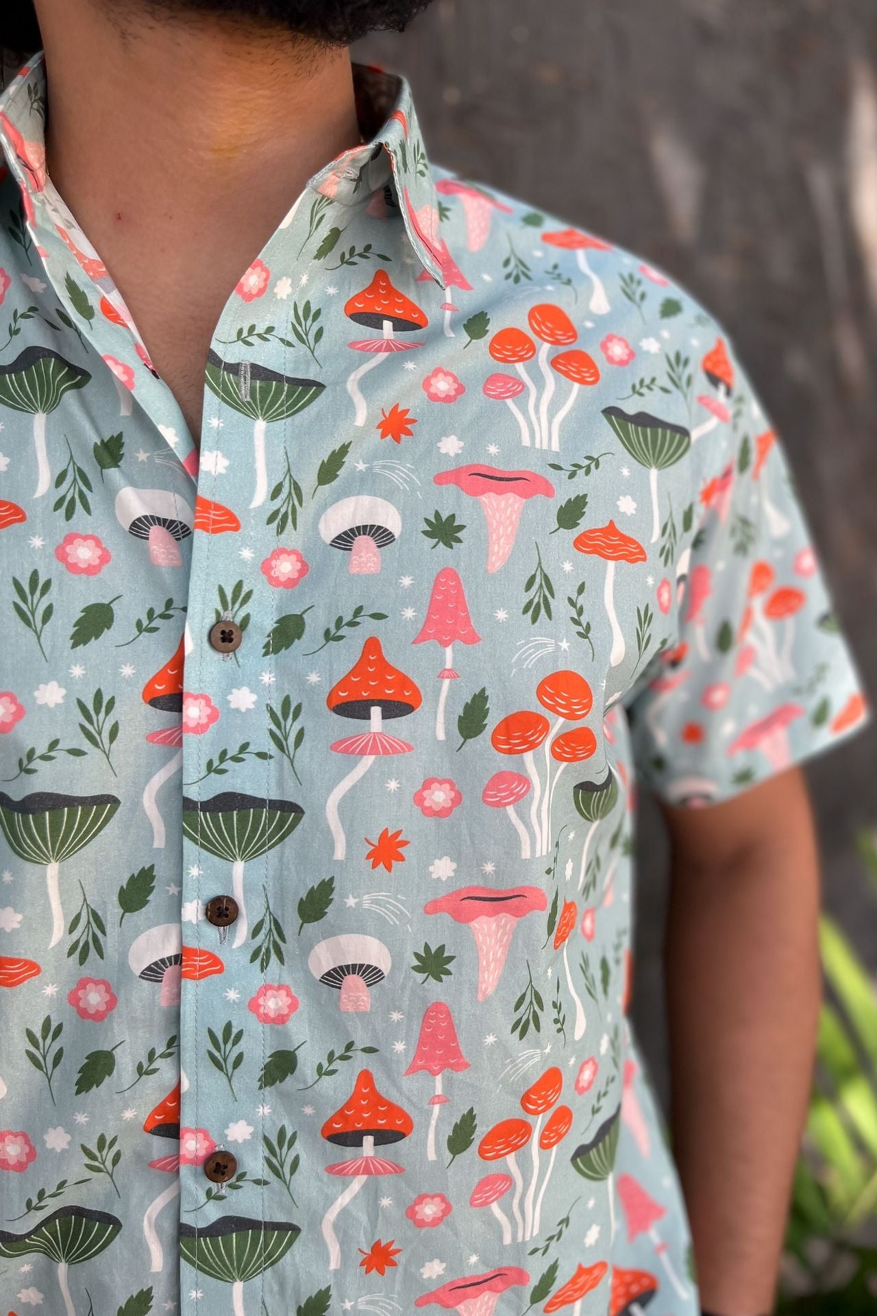 Grey mushroom print shirt for men online at Siesta o'Clock