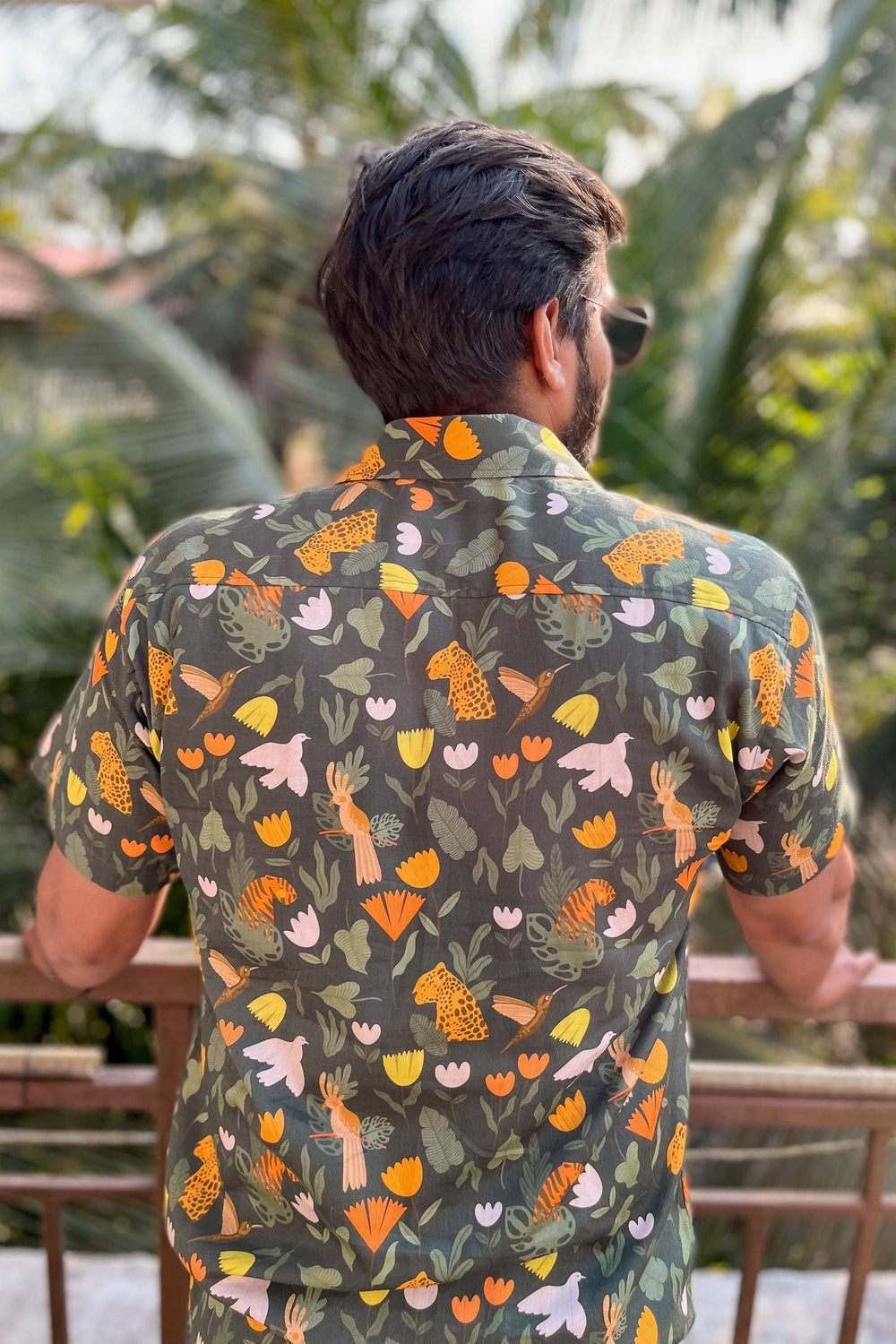 Funky jungle print cotton shirt for men
