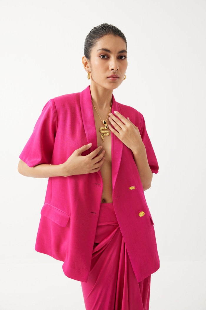 Rani Pink Blazer With Draped Skirt