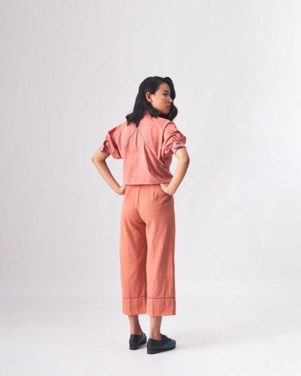 TRACY - HANDLOOM DENIM PINK CROP SHIRT