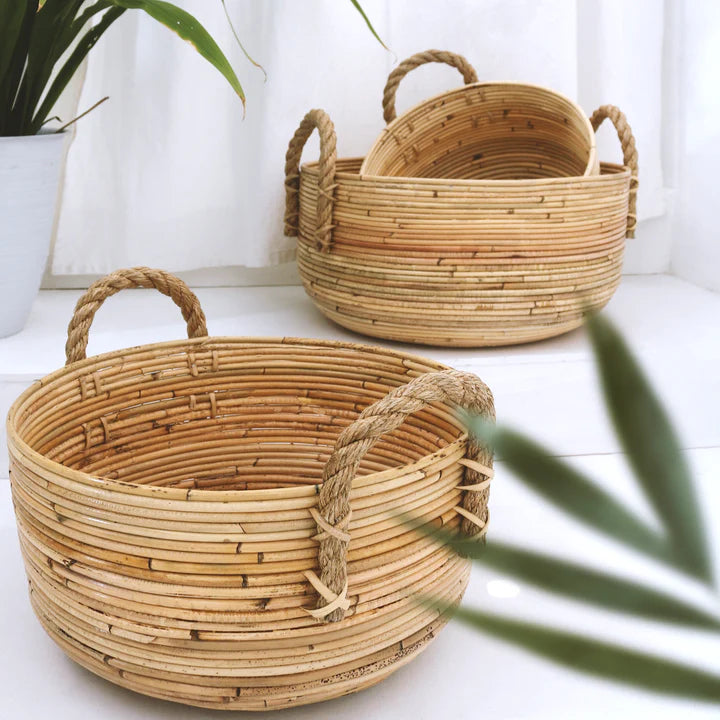 Keke Round Basket With Handle Natural