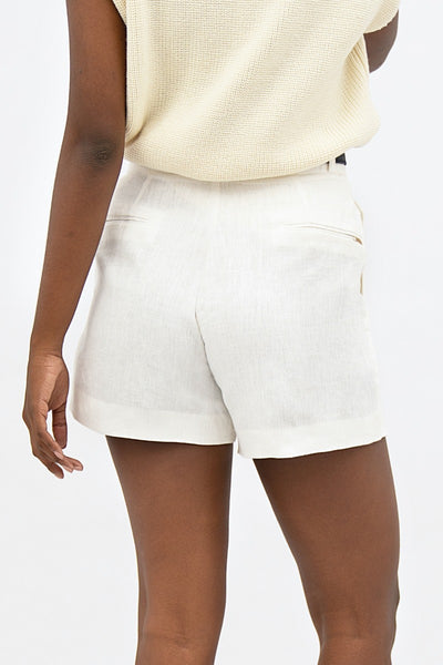 French Riviera Linen Mom Shorts in Porcelain