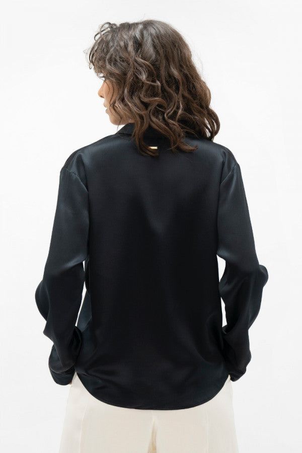 Kobe Shirt Silk Blouse in Black