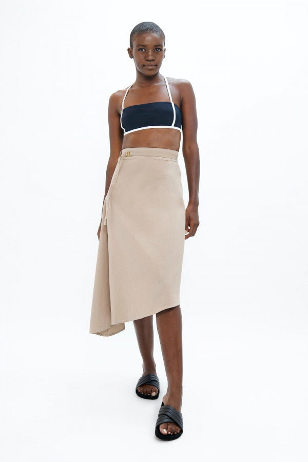 Mallorca Organic Cotton Asymmetric Skirt in Sand