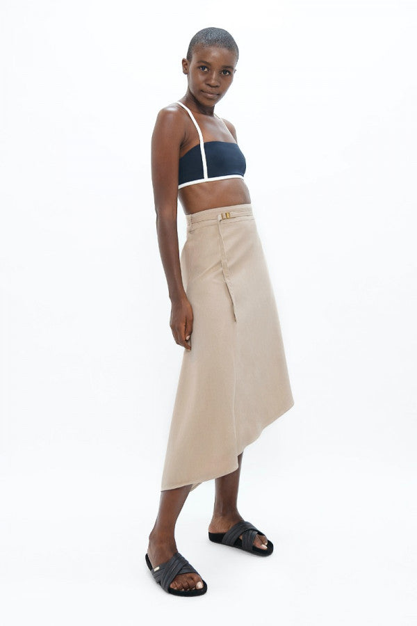 Mallorca Organic Cotton Asymmetric Skirt in Sand