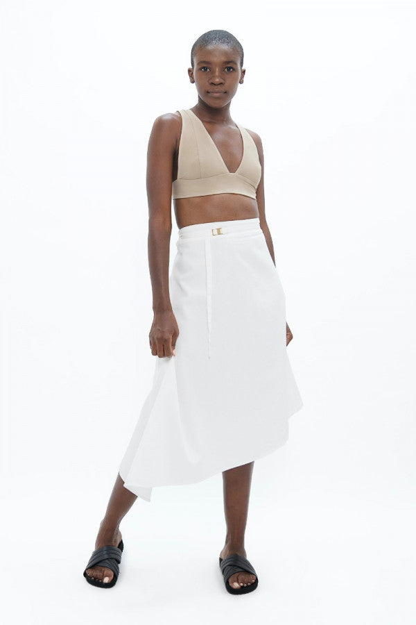 Mallorca Organic Cotton Asymmetric Skirt in White Dove