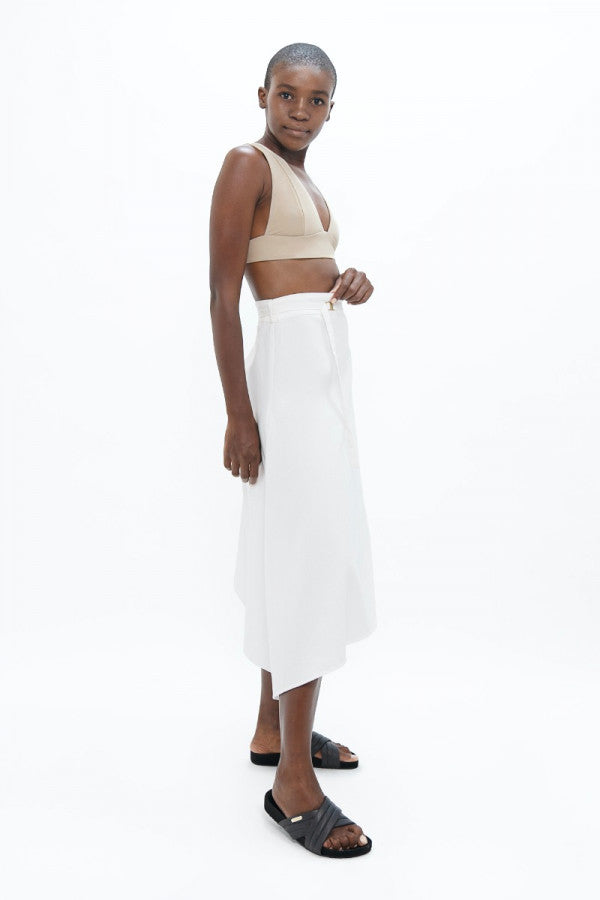 Mallorca Organic Cotton Asymmetric Skirt in White Dove