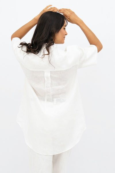 Seville Linen Short Sleeves Shirt in Porcelain